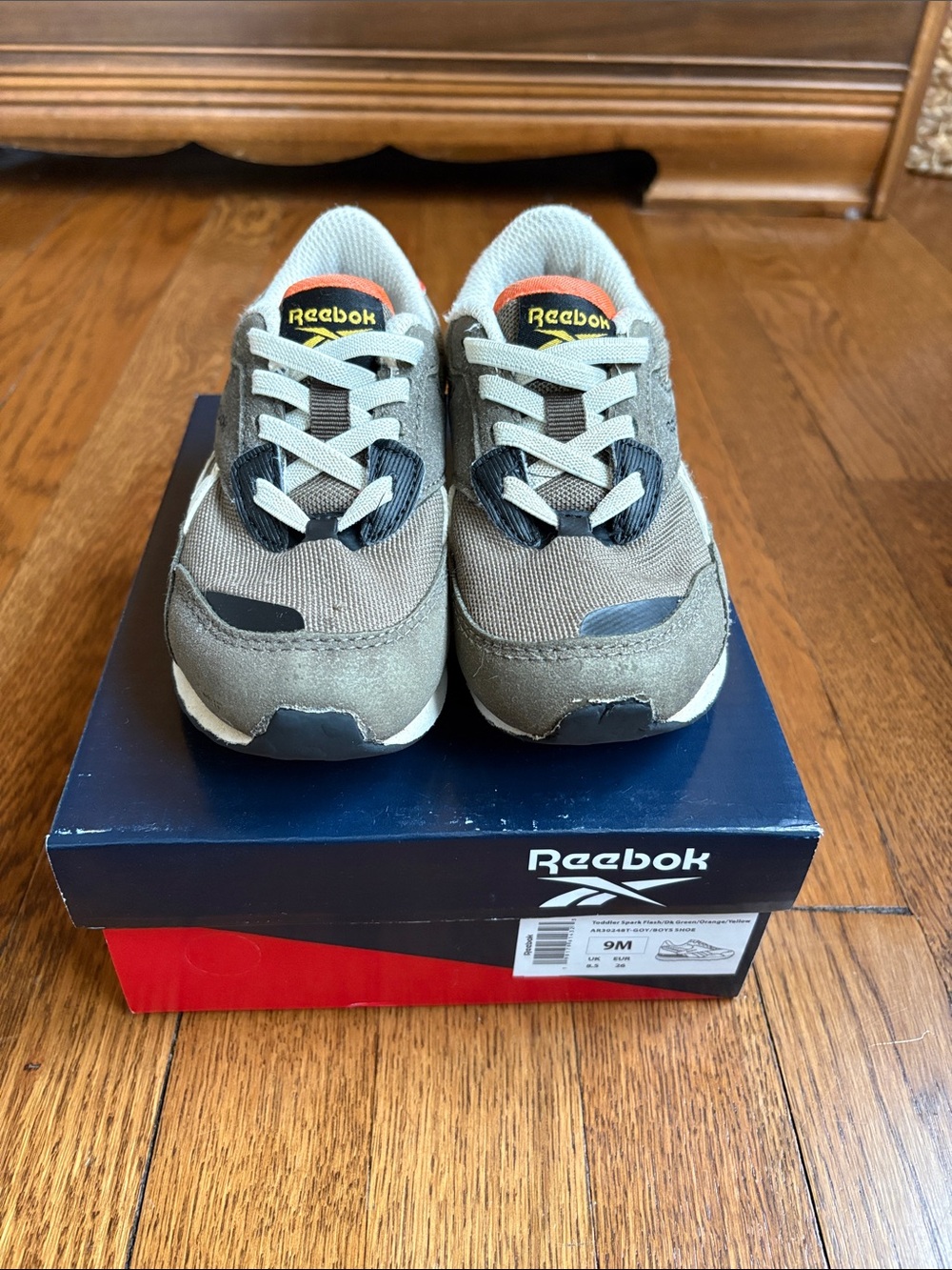 Reebok Kids Gray-green and Black Sneakers with Orange Accent